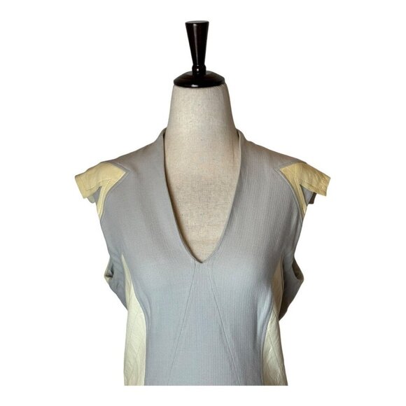 Helmut Lang Dress‎ Women 10 Gray Cream Blistered Leather Panel Sheath Mini - Picture 4 of 13